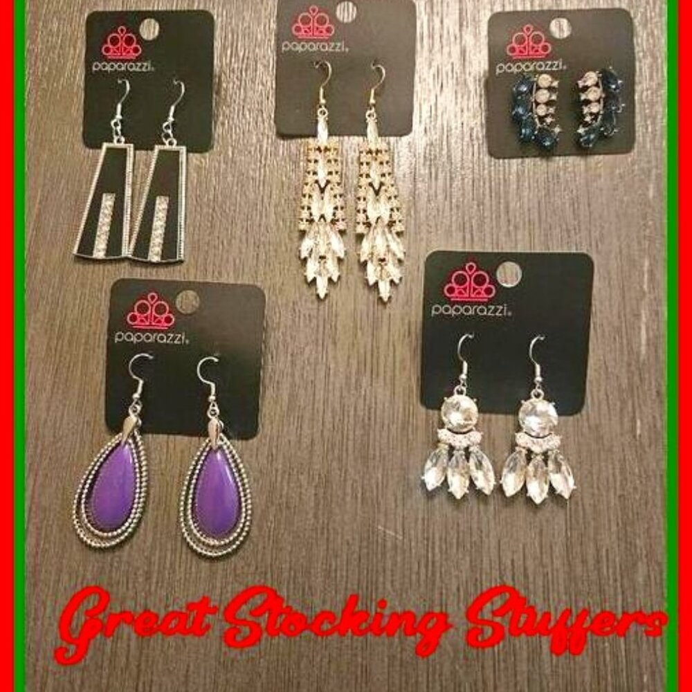 Lot of 5 Pair of New Paparazzi Earrings! Great for Gifts or Stocking Stuffers!
